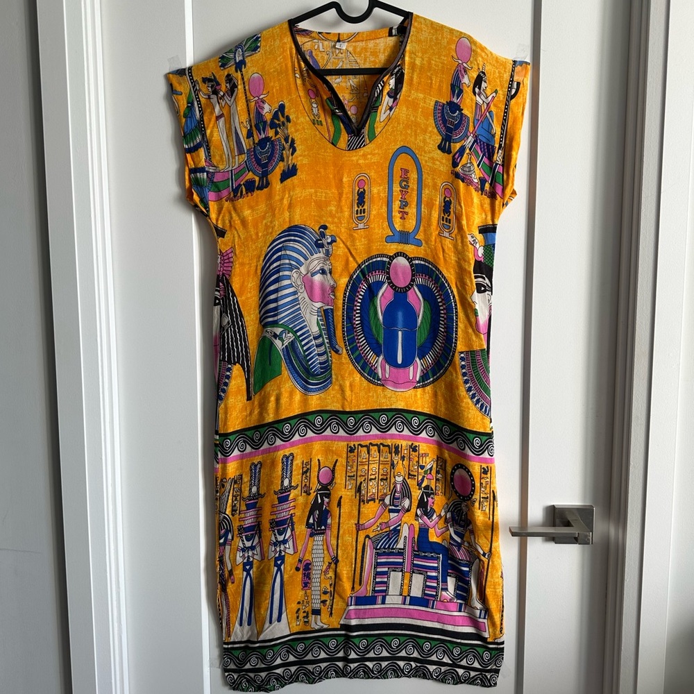Egypt Yellow Orange Sheath Midi Dress Resort Wear